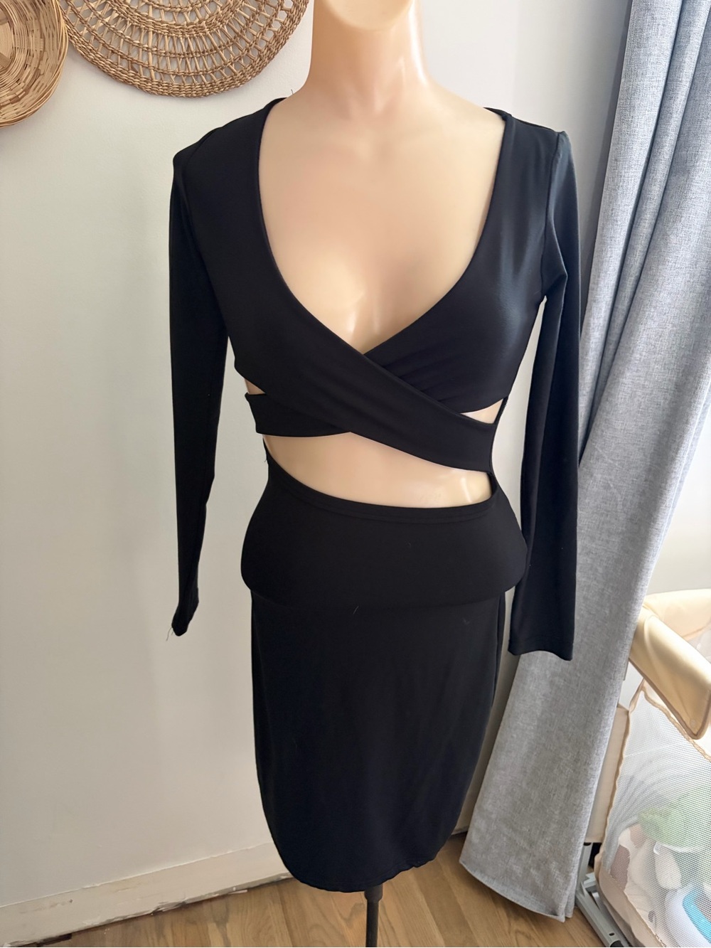 Black Cutout Wrap Front Bodycon Dress